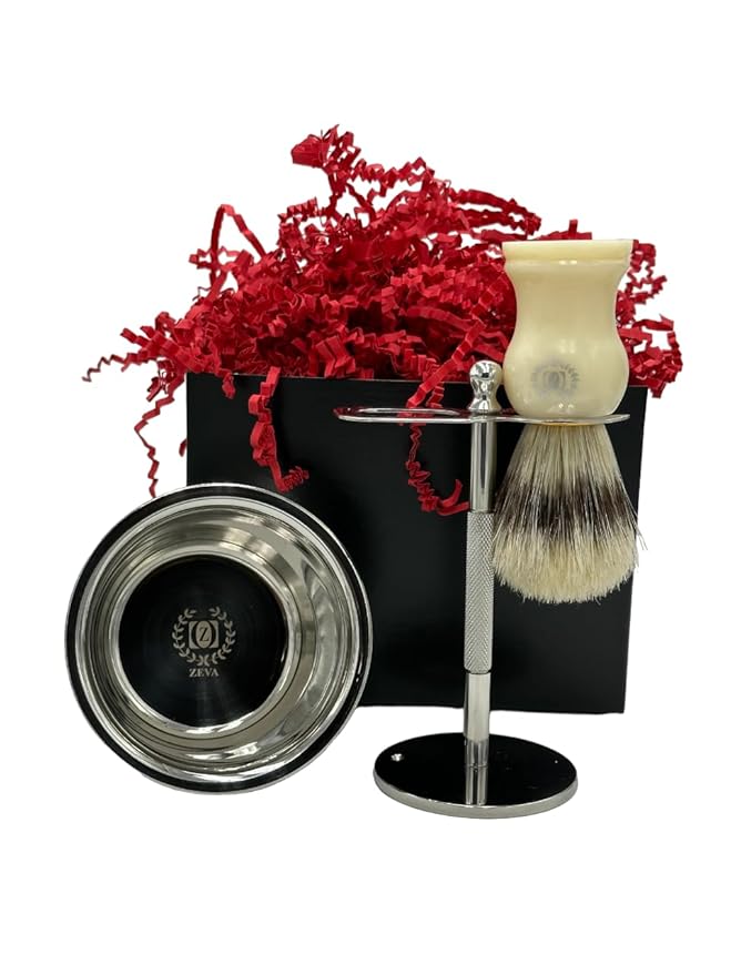 Men Safety Razor Shaving Gift Kit | Vintage Wet Shave Grooming Set for Men - Includes: Safety Razor, Hair Shaving Brush, Drip Shave Stand, Shave Soap, Bowl & Double Edge Razor Blades (White)