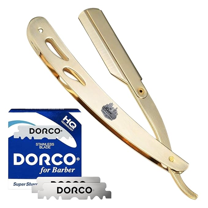 The Shave Factory Straight Edge Razor Kit - with Single Stainless Steel razors (Gold + Blue Single Edge)