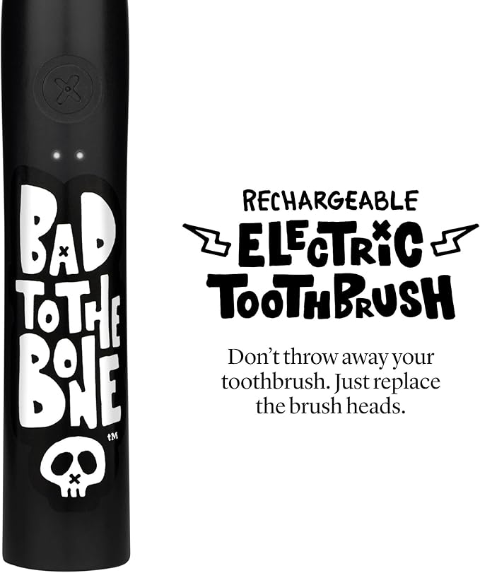 Made by Dentists Sonic X Electric Toothbrush – Rechargeable Kids Sonic Toothbrush, 8X Plaque Removal, 2 Speed Modes, 2-Minute Timer 6 Brush Heads Included, Tweens Ages 7+, Bad to The Bone Edition