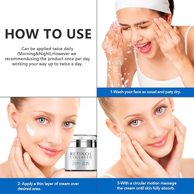 Night Cream Face Moisturizer with Retinol, Collagen, Niacinamide 10%, Anti Wrinkle Face Cream, Made in USA, Retinol Cream for Face, Anti Aging Face Cream, Face Moisturizer for Women, 1.7oz