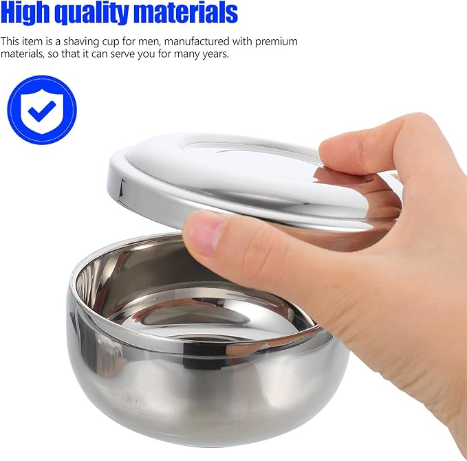TEHAUX Stainless Steel Shaving Soap Bowl with Lid Men Shaving Accessory Foaming Container Barber Shop Shave Tool Sturdy Bathroom Use
