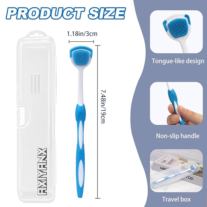 e Scraper and Brush for Adults, 5-Pack with Travel Case, Micro Bristle Tongue Cleaner (5 Colors)