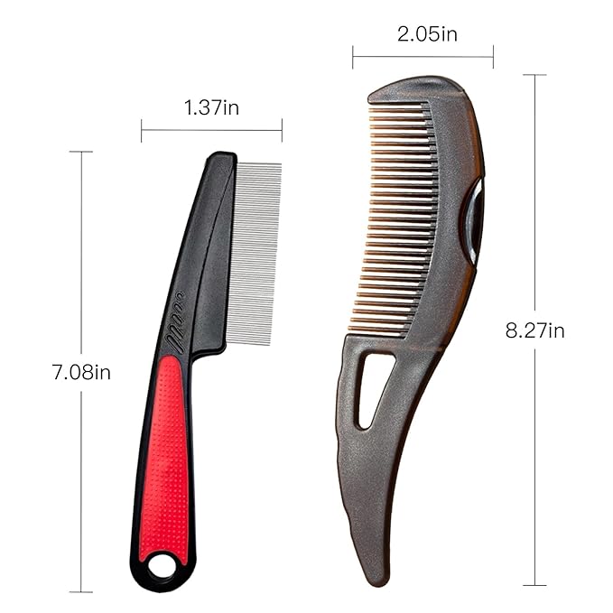 Dandruff Comb Wide Tooth, Stainless Steel Fine Tooth Lice/Psoriasis Scalp Detox Comb for Women, Men & Kids, Professional Portable Sweep/Massage/Clean Shower Brush Tool for Hair Care/Growth (Black)