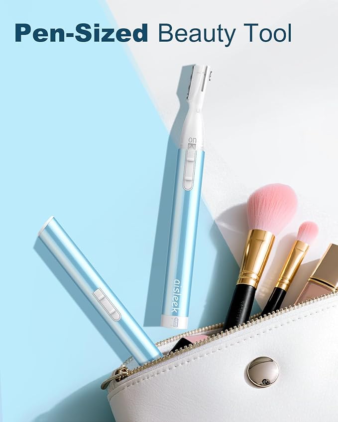 Eyebrow & Facial Hair Trimmer, Precision Detailer with Rinseable Blade, Battery Operated, Double-Sided Razor for Fine Hair, Chin & Peach Fuzz, Compact Pen Size, Safe & Gentle Touch-ups