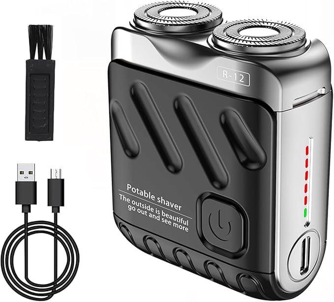Generic Portable Electric Shaver for Men, Dual Head Rotary, Waterproof, USB Rechargeable, Black