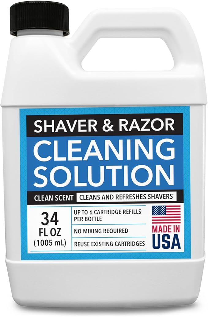 IMPRESA Shaver & Razor Cleaning Solution - 34 Fl Oz Liquid Refill - Compatible with Braun Clean & Renew Series 3, 7 & 9 Cartridges - Scent-Free Shaver Cleaning Liquid