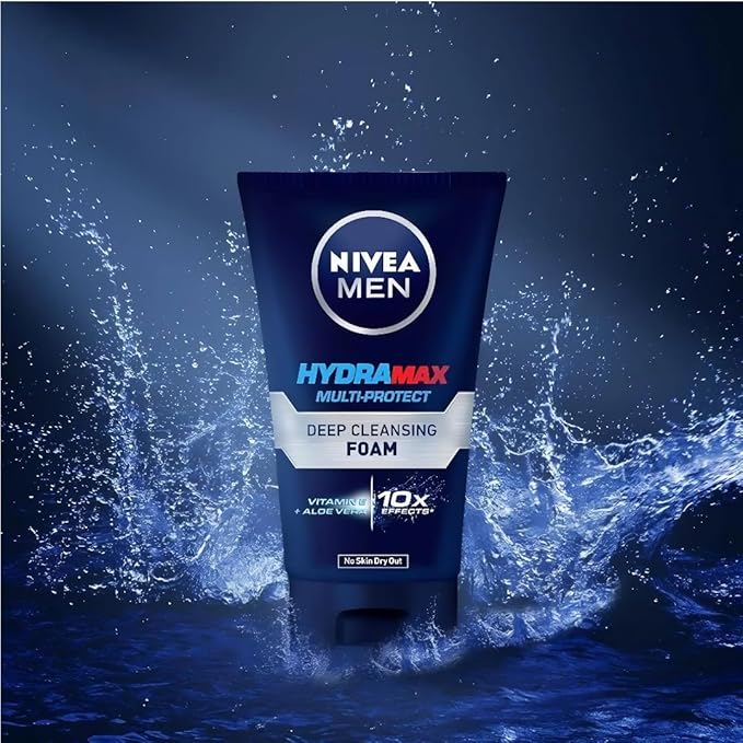 NIVEA MEN Hydramax Multi-Protect Deep Cleansing Foam, 100g, Vitamin E Face Wash for Men, Deep Clean, Unclogs Pores, Reduces Blemishes, Fights Breakouts, Hydrates, Anti-Aging, Daily Skincare, 2 Packs