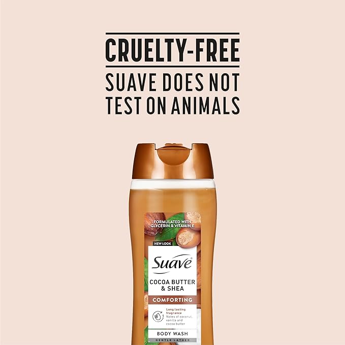 Suave Moisturizing Body Wash, Cocoa Butter and Shea with Vitamin E Extract, No Parabens, No Phtahaltes, 18 Oz Pack of 6