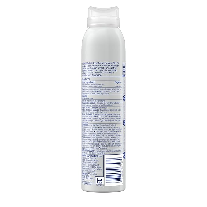 Neutrogena Sport Active Defense SPF 70 Sunscreen Spray, Sweat & Water Resistant Spray Sunscreen with Broad Spectrum Protection for Sunburn Prevention, Oxybenzone-Free, Twin Pack, 2 x 5 oz