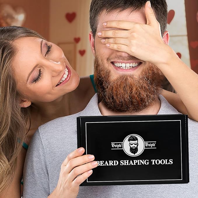 Beard Shaper for Men Beard Shaping Tools - Gifts for Men Beard Template Guide, Straight Edge Razor, 10 PCS Double Edge Blade, Barber Pencil, Beard Comb, Stainless Steel Scissor Mustache Lineup Tools