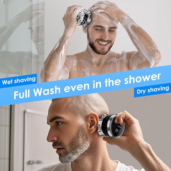 Head Shavers for Bald Men, 7D Floating Electric Razor with Magnetic Detachable Head, Smooth Close Shave for Head & Face, IPX7 Waterproof Wet/Dry, LED Display, Travel Lock, USB-C Fast Charging