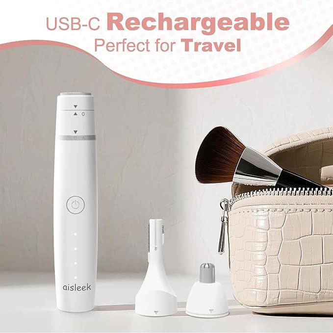 Nose Hair Trimmer for Women & Men, 3-in-1 Facial Hair Remover for Peach Fuzz, Eyebrow Trimmer, Shaper & Shaver, Ear & Face Grooming Kit, USB-C Rechargeable, Painless, Dry Use, Compact & Travel-Ready