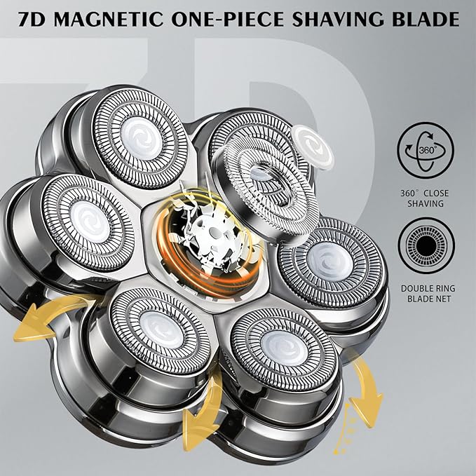 Head Shaver Replacement Heads Magnetic 7 Blades Razor Replacement Blades Compatible with Freebird Shaver & Other Brands (hmsilver7)