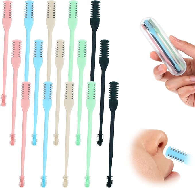 10PCS 2-in-1 Nasal Hair Cutter for Women Double Sided Nose Hair Cutter Nose Hairs Knife with Soft Cleaning Brush Portable 360° Rotating Manual Noses Hairs Trimmer Nostril Clean Remover Tool