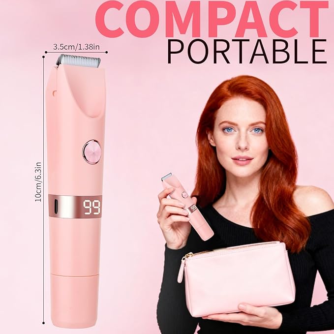 2-in-1 Electric Shaver & Bikini Trimmer with LED Display for Women & Men,IPX7 Waterproof Wet/Dry Electric Razor with Dual Head, Rechargeable Painless Body & Facial Hair Remover (Pink)