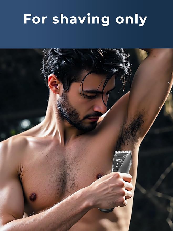 Pubic Hair Trimmer for Man - Cordless Body Hair Trimmer for Men - Electric Ball Shaver with Display & Light - Waterproof Wet/Dry Groomer kit for Groin - 4000K Light - Cosmic Black
