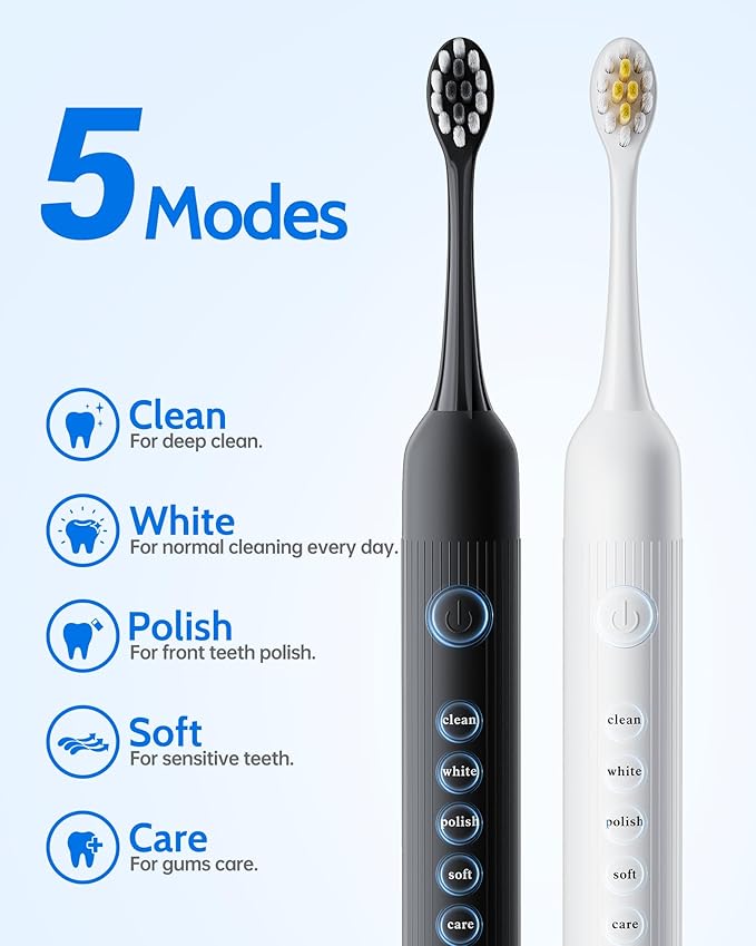 2 Pack Electric Toothbrush for Adults and Kids - Rechargeable Kids Ages 12+ and Adults with 12 Brush Heads & 2 Electric Toothbrush, 90 Days Battery Life - Black and White