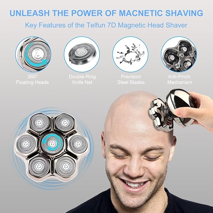 Universal 7 Magnetic Head Shaver Replacement Heads Compatible with Freebird SHPAVVER Wyklaus Freedom Bird Head Shaver Replacement Heads (7 Magnetic Silvery)