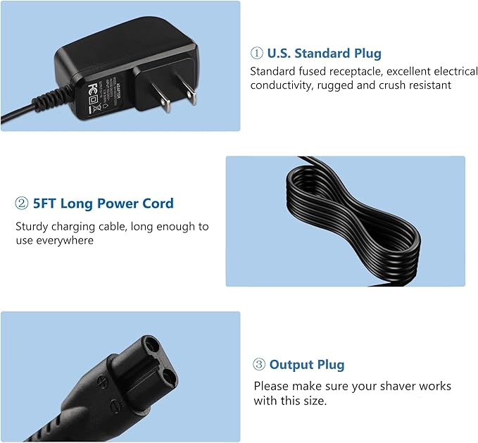 Replacement for Manscaped Charger Compatible with 3.0/2.0 Electric Groin Hair Trimmer Manscape, 5V Power Adapter with Mini Brush, 5Ft Long Cord