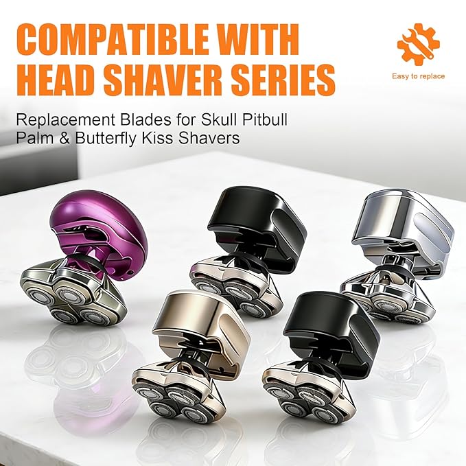 Replacement Blade Shaver PRO 4 Head for Electric Shaver Compatible with Skull Pitbull, Butterfly Kiss PRO & Palm Shavers with 3 Cleaning Brush (3Pack)