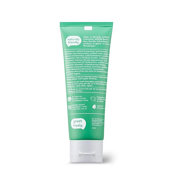 Hello Super Fresh Fluoride Free Toothpaste, Toothpaste for Bad Breath, Helps Remove Surface Stains, Natural Spearmint, 3 Pack, 4.7 Oz Tubes