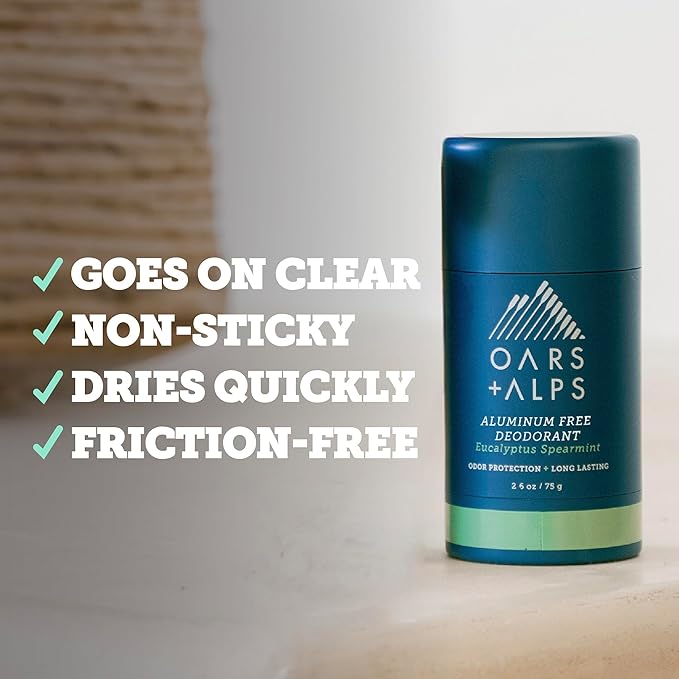 Oars + Alps Deodorant for Men & Women, Aluminum Free Deodorant for Men, Clean Ingredients, Vegan, Long Lasting, Odor Protection, Eucalyptus Spearmint, 3pk