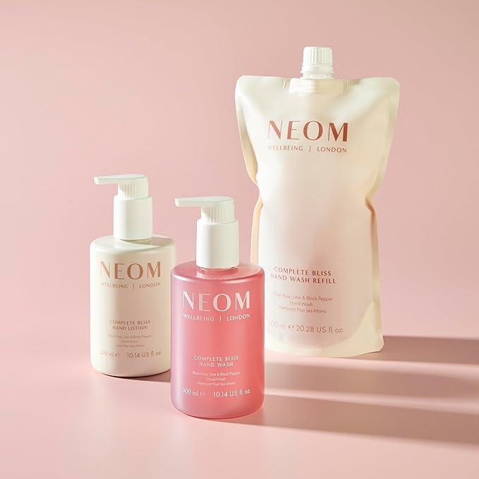 Neom Complete Bliss Hand Lotion, 300ml | Rose, Lime & Black Pepper I 19 Essential Oils I 100% Natural Fragrances I 100% Recyclable Bottle I Calming I Nourishing