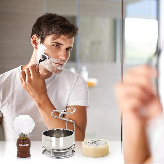 Shaving Brush Kit for Men, 4 in 1 Shaving Brushes Set Includes Badger Hair Shave Brush, Shaving Bowl & Stand and Shaving Soap Kit for Men’s Shave Gift