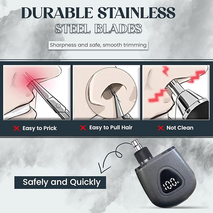 Nose Hair Trimmer for Men Women - Electric Nose Hair Clipper with Replaceable Stainless Steel Blade, Powerful Motor, Wet/Dry Use, Portable USB Rechargeable Design | Gray