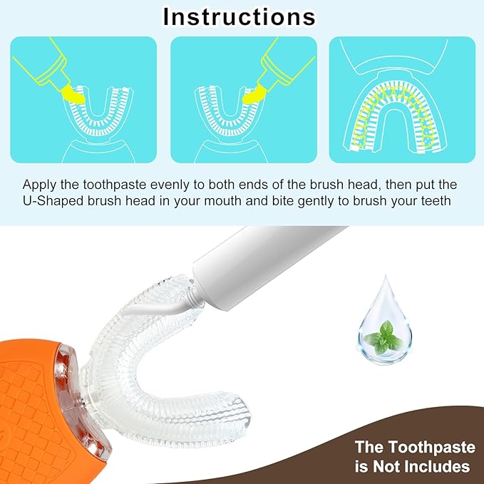 Ultrasonic U-Shaped Toothbrush for Adults, Electric Toothbrush for Teeth Whitening, Automatic 360-degree with Waterproof IPX7,3 Modes for Cleaning(Orange)