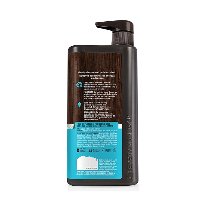 Every Man Jack 2-in-1 Daily Shampoo + Conditioner - Coconut & Driftwood | Nourishing For All Hair Types, Naturally Derived, Cruelty-Free Shampoo and Conditioner Set for Men | 24oz -1 Bottle