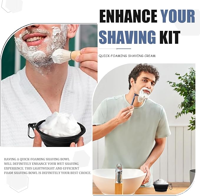 Foldable Shaving Bowl with Carabiner, Silicone Shave Mug for Men, Quick Lather Shaving Cream Bowl, Portable Travel Shaving Soap Bowl, Non-Slip Base, Lightweight Collapsible Design