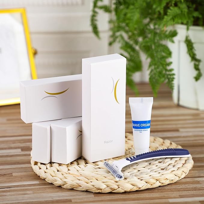 Hushee Shave Kit Bulk Travel Shaving Cream Disposable Twin Blade Razors and Cream Individually Wrapped Smooth Razor with Clear Cap Toiletries for Hotel Shelter Camping Travel Homeless (100 Pack)