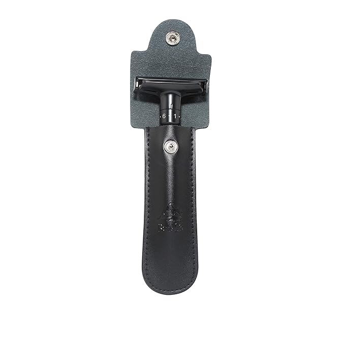 Adjustable Safety razor double edge razor Classic Safety razor, Matte black coating.RZ700 (1 Razor, 1 Leather Protective Sleeve & 10 pcs Titanium Coated Blades)