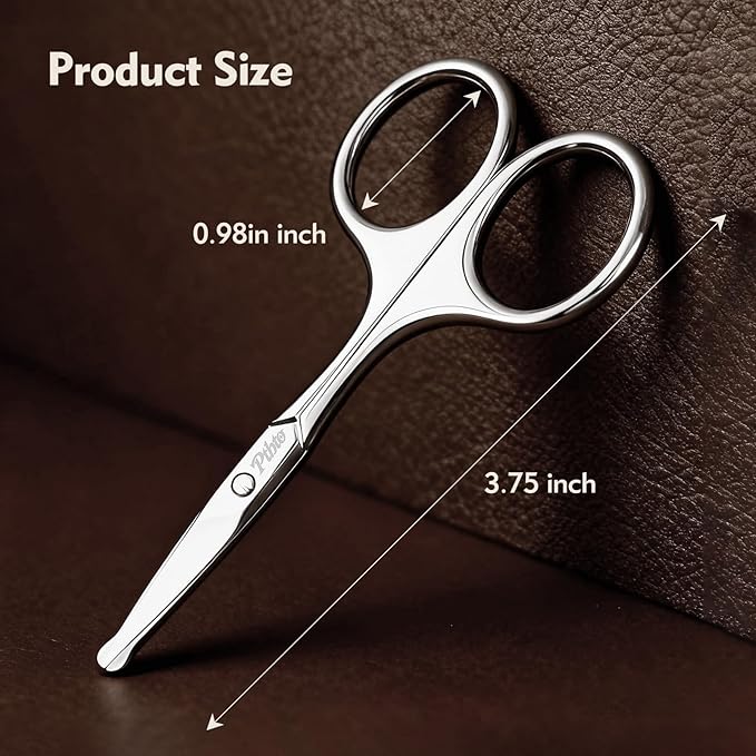 Eyebrow Scissors, 3.75” Round Tip for Safe Nose Hair, Mustache & Bikini Trimming, Premium Stainless Steel Small Scissors with Case