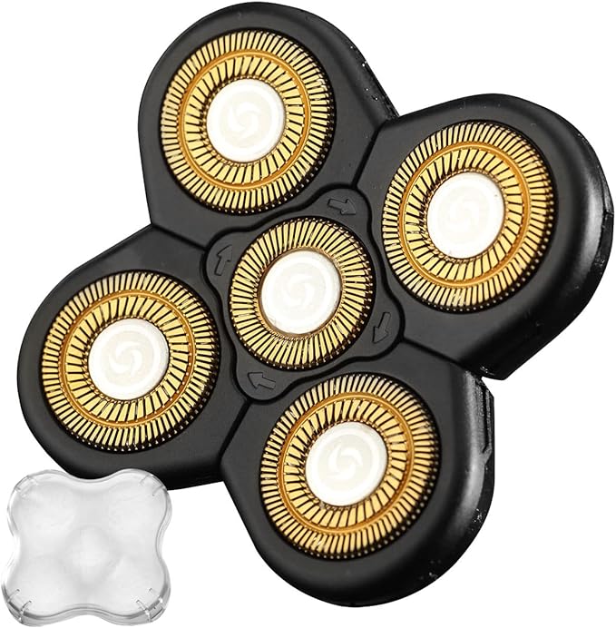 WAHFOX Universal 5 Blades Electric Shaver Replacement Heads for Head Shaver, WAHFOX 5 Blades Shaver Replacement Heads for Bald Men 5 Heads Razor Blades Wet and Dry with Blade Cover