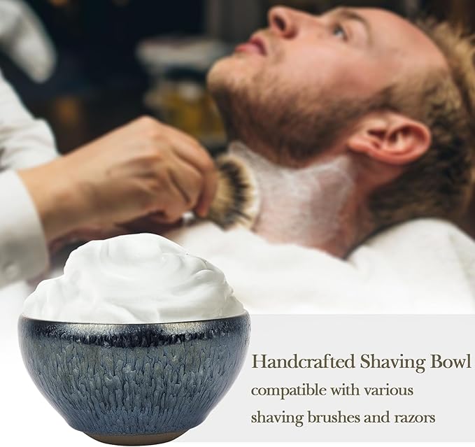 Linkidea Linkdiea Ceramics Soap Shaving Bowl, Traditional Wet Beard Art of Shaving Bowl, Cream Shaver Bowl for Men (Blue), RAC30-01