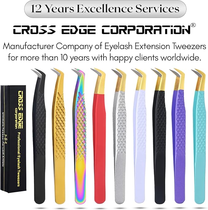 My Lash Tools Fiber Tip Lash Tweezers for Eyelash Extension Curved 45 Degree Angled Tweezer Best for Volume, Individual Isolation & Classic Lashes Stainless Steel Lash Supplies (Rainbow)