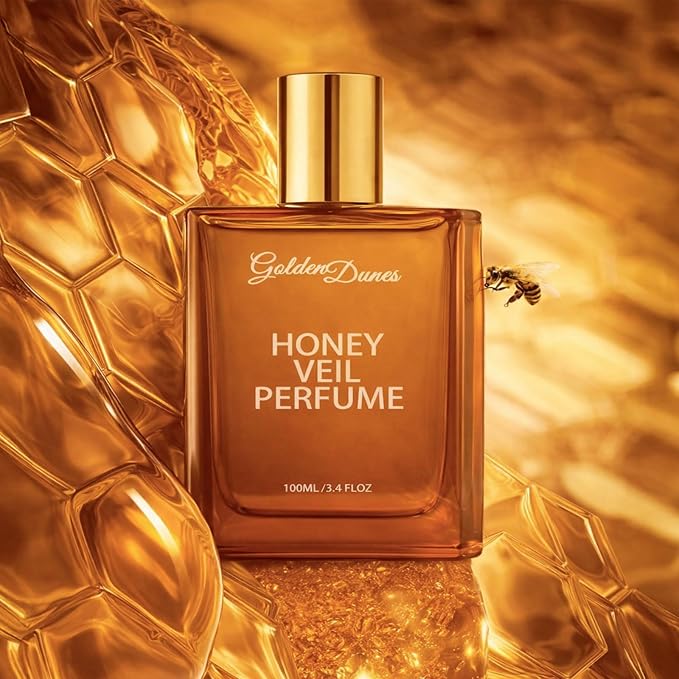 Golden Dunes Honey Veil Eau de Parfum – Honey, Oud, Patchouli, Vanilla & Bergamot with Floral-Amber Spicy Notes, Clean Vegan Essential Oils, Long-Lasting Unisex Fragrance, 100 ml