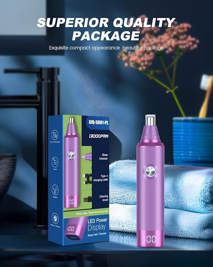 Ear and Nose Hair Trimmer for Men, 2025 Professional Painless USB Rechargeable Eyebrow & Facial Hair Trimmer, 13,000 RPM Precision Tool with Powerful Motor and Dual-Edge Blades, IPX7 Waterproof