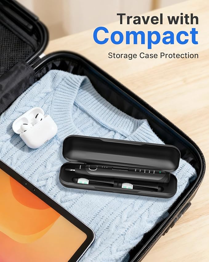 Operan Electric Toothbrush Rechargeable with 8 Brush Heads and Sonic Toothbrush with 5 Modes 2-Min Smart Timer & IPX7 Waterproof Electric Toothbrush for Adults, Travel Case (Black, 1Pack)