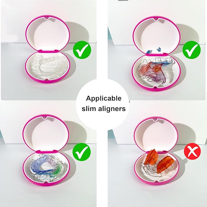 2PCS Retainer Case Compatible with Invisalign,Cute Slim Aligner Case,Customized Magnetic Closure Orthodontic Retainer Cases (2 Pack Pink + White Silicone)