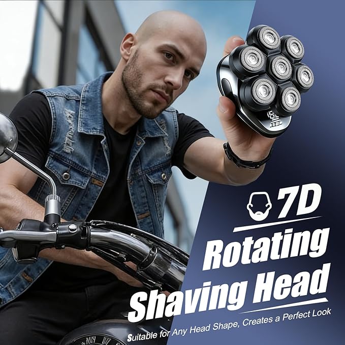 7 Head Floating Shaver Replacement Heads for Freebird Head Shaver for Bald Men, Universal Magnetic 7D Head Shavers for SHPAVVER/Wyklaus/Cyruzi Shaver Head,Black/1Pack