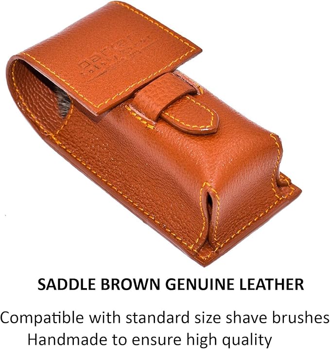 Parker Genuine Leather Travel Shaving Brush Case – Saddle Brown, Handmade Protective Cover for Standard Shave Brushes