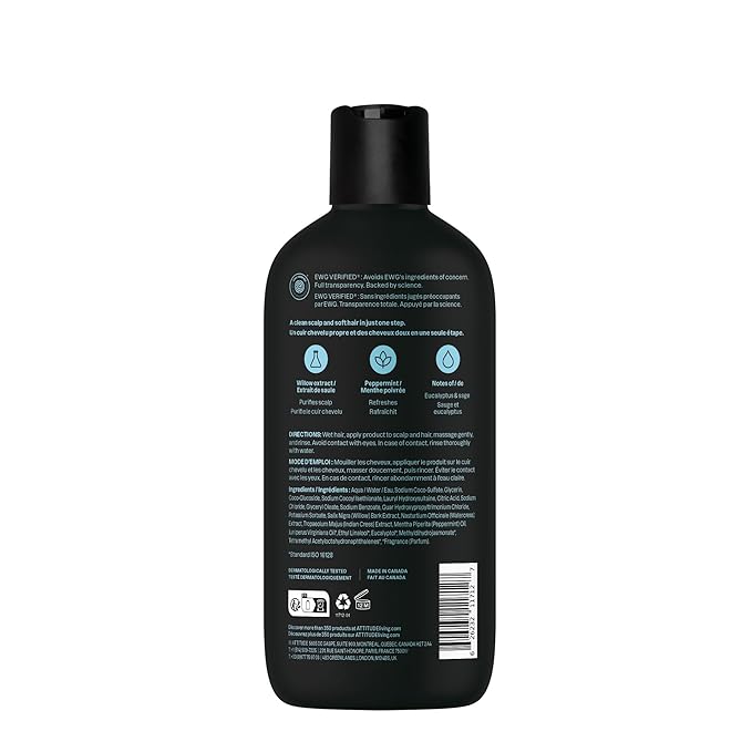 ATTITUDE Men's Shampoo and Conditioner 2-in-1, Scalp Care for Build Up & Oily Hair, 97% Natural Origin Ingredients, EWG Verified, Eucalyptus & Sage, 14 Fl Oz (Pack of 3)