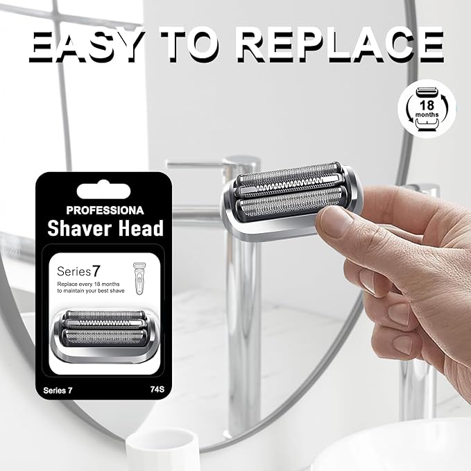 74S Series 7 Electric Shaver Replacement Head Compatible with Braun Series 7 Foil Shaver Replacement Heads 7120s, 7125s, 7127cs, 7171cc, 7175cc, 7185cc and 7189cc