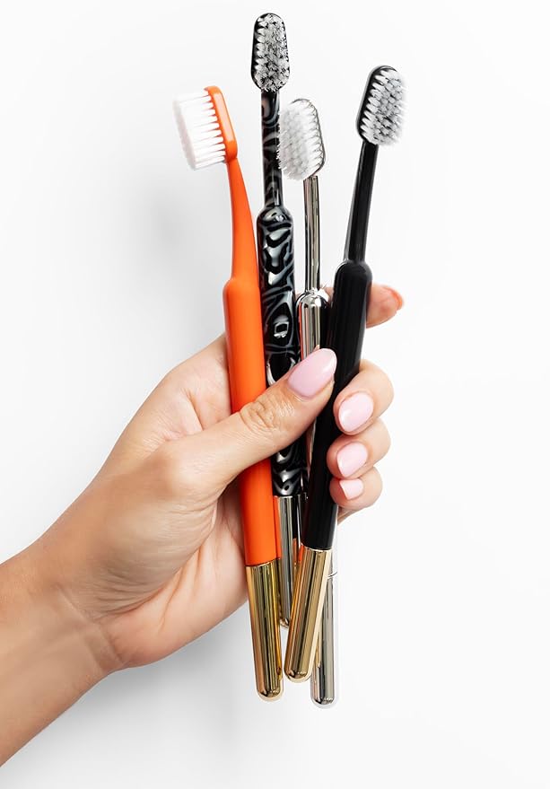 TRASK The Better Brush - Luxury Soft Bristle Dentist Designed Manual Toothbrush for Adults, Noir with Gold