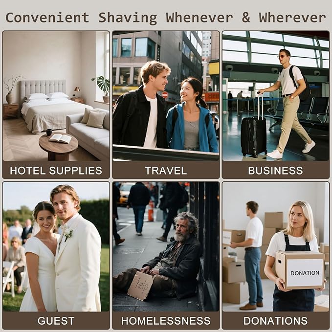 Disposable Razors Bulk, Razors Individually Wrapped Bulk, Travel Razors Bulk With 10g Shaving Cream For Hotels, Shelters, Homeless, Nursing Homes, Charities, Churches (Gray,50-PACK)