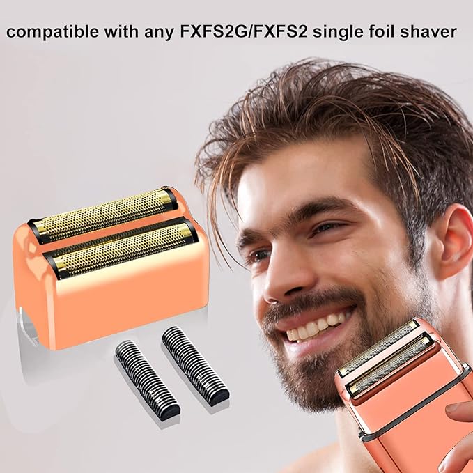Professional Replacement Foil and Cutters for BaBylissPRO Barberology Double Foil Shaver, Compatible with BaBylissPRO Barberology FXFS2 Shaver (Rose Gold)