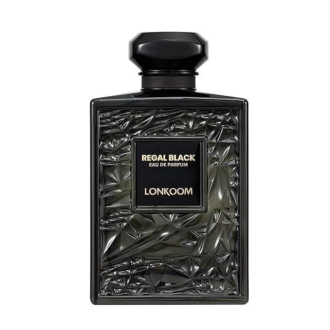 LONKOOM Regal Black Perfume for Men, Woody Spicy Eau De Parfum Spray Long-Lasting Fragrance Cologne 3.4 Fl Oz/100ml, Notes of Frankincense Black Pepper Bergamot Vetiver Papyrus Sandalwood Rose Saffron
